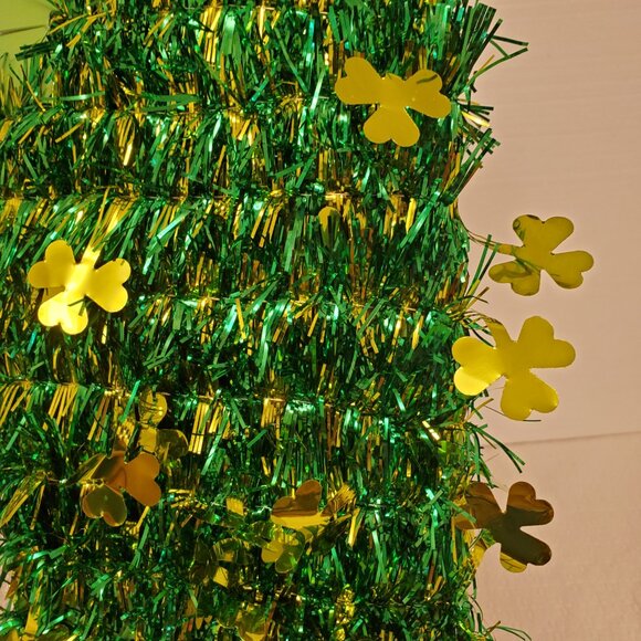 Saint Patrick’s Day Tinsel Shamrock Garland Decor Green Gold, 9 Ft ea., Set of 2 - Picture 2 of 4